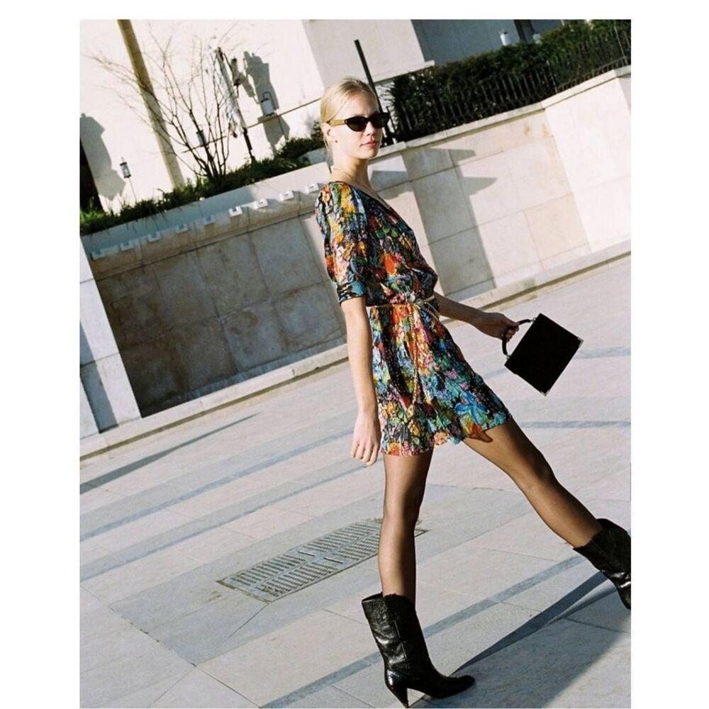 The Kooples Tokyo Night Multicolor Floral Print Wrap Mini Dress, NWOT, S